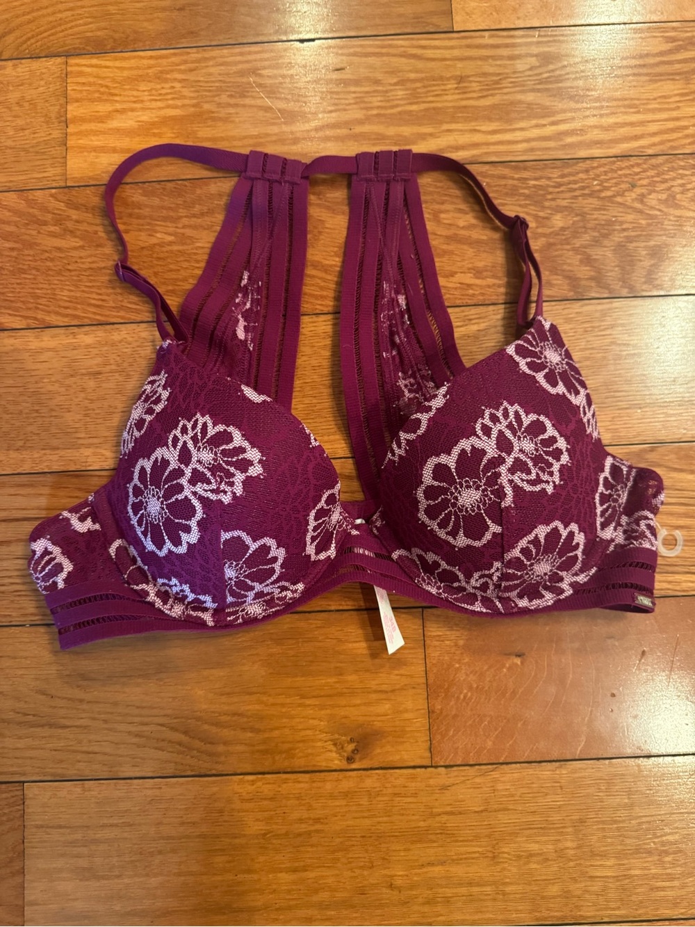 Victoria’s Secret PINK Floral Lace Cage Racerback Bra - 34B EUC - Picture 1 of 5